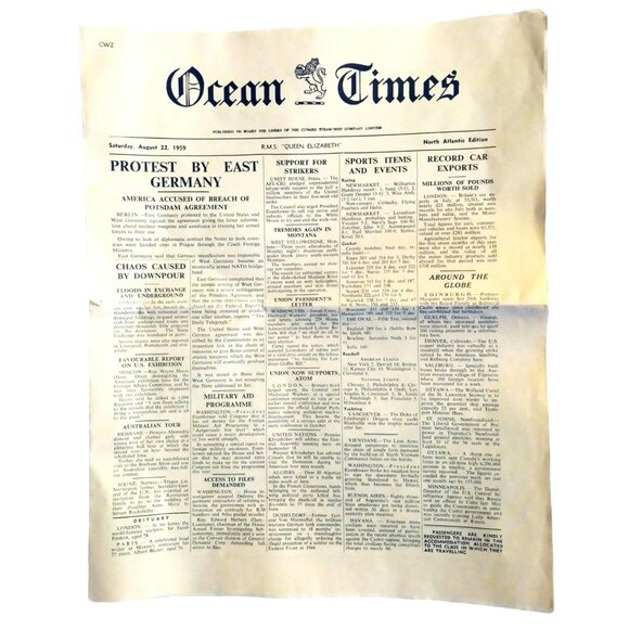 Queen Elizabeth 1959 Ocean Times Newspaper East Germany Protest Montana Tremor - Picture 2 of 11